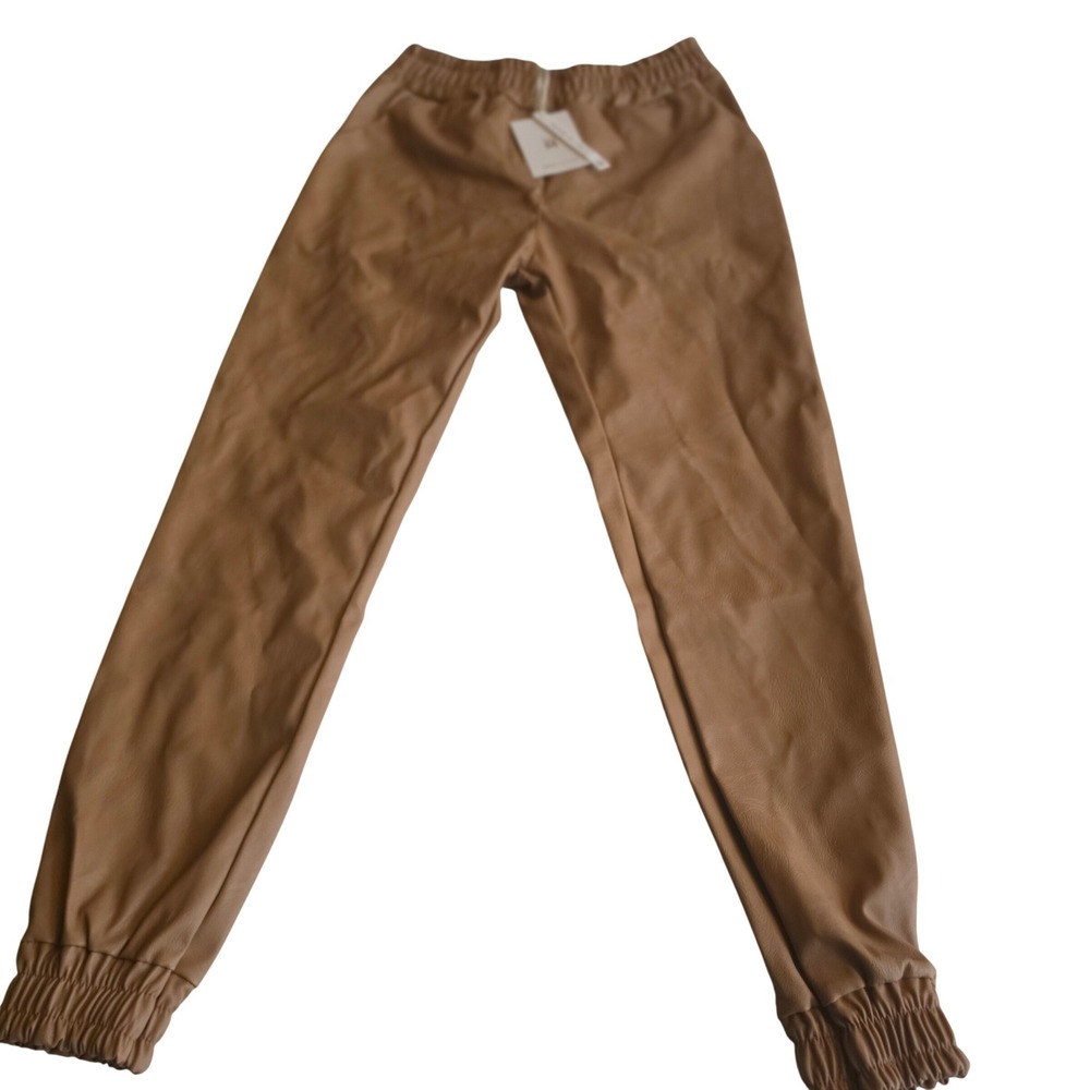 Milio-Milano Camel Faux Leather Jogger Pants Made in Italy Art 2040 Small NWT